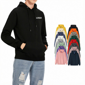 Sweat à capuche unisexe noir d'hiver avec logo personnalisé, poche kangourou, cordon de serrage, 100% coton, plusieurs couleurs, modèle vierge, vente en gros OEM en vrac - Product Image 1