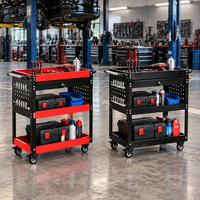 Chariot à outils en acier à 3 niveaux, direct usine, avec panneau perforé latéral et poignée, capacité de charge élevée pour garage et réparation automobile, chariot à outils OEM à 3 couches