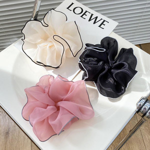 Bellaworld all'ingrosso grandi fasce per capelli in tessuto elastiche primavera con bordo Organza cravatte elastiche per le donne e le ragazze - Product Image 1