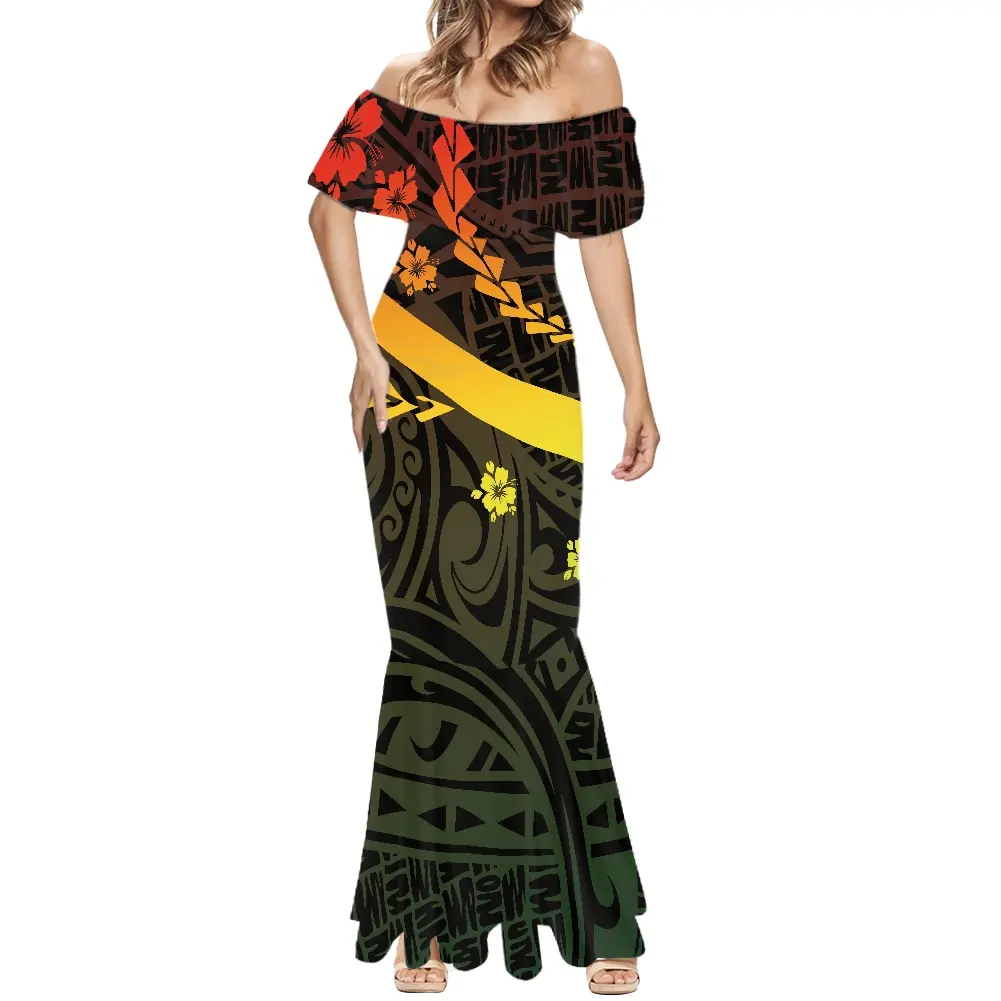 높은 품질 Polynesian 부족 드레스 짧은 소매 인어 드레스 긴 숙녀 가운 파티 긴 댄스 파티 이브닝 드레스