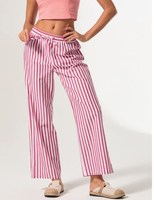 Style décontracté femme taille moyenne pantalon large rouge et blanc rayé toile tissu taille élastique fermeture élégant rouge blanc pantalon
