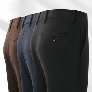 Pantalones Casuales <span class=keywords><strong>de</strong></span> <span class=keywords><strong>Hombre</strong></span> para Otoño y Primavera, Corte Recto, Frente Plano, Color Sólido Clásico, Pantalones <span class=keywords><strong>de</strong></span> <span class=keywords><strong>Vestir</strong></span> Cómodos <span class=keywords><strong>de</strong></span> Primera Calidad - Product Image 1