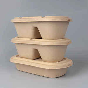 Kotak Kertas Makanan Ramah Lingkungan Biodegradable Lipat Dua Sel 1000ml Grosir, Wadah Makanan untuk Mie, Sup, Salad, Sushi - Product Image 5