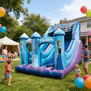 Combo <span class=keywords><strong>de</strong></span> Tobogán Inflable con Temática <span class=keywords><strong>de</strong></span> <span class=keywords><strong>Frozen</strong></span>, <span class=keywords><strong>Castillo</strong></span> <span class=keywords><strong>de</strong></span> <span class=keywords><strong>Hielo</strong></span> para Niños, Parque <span class=keywords><strong>de</strong></span> Aventuras, Material <span class=keywords><strong>de</strong></span> PVC Azul/Morado, Ecológico, 500 kg - Product Image 2