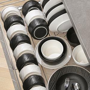 Ensemble de vaisselle en céramique à grain de pierre noire et blanche japonaise, <span class=keywords><strong>assiette</strong></span> et bol, pour la maison, l'hôtel, le restaurant, les fêtes, vaisselle en porcelaine pour steak, salade, dîner - Product Image 2