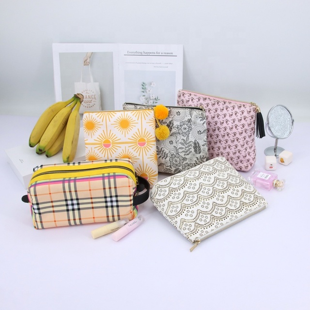 Custom Premium Private Sublimation Printing Natural Recyclable Travel Toiletry Makeup Bags Women's Cosmetic Bag Banana Fiber