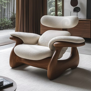 Fauteuil d'appoint <span class=keywords><strong>scandinave</strong></span> moderne, cadre en bois massif, mousse haute résilience, fauteuil de détente pour salon, chambre à coucher, hôtel - Product Image 2