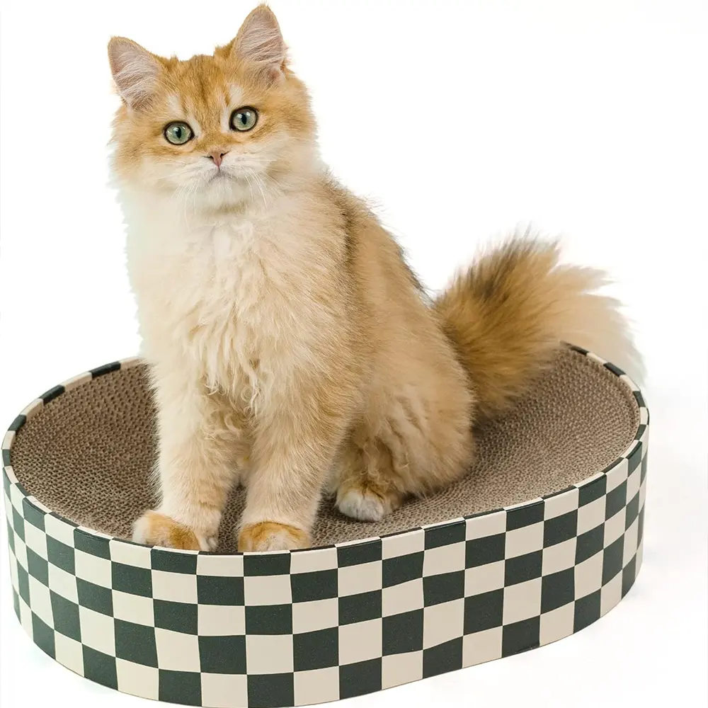 Cat Scratcher Cardboard 2 in 1 Oval Cat Scratch Pad Bowl Nest Claw Round Cat Scratching Board