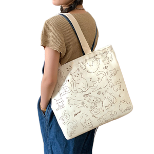 Sacs fourre-tout en toile de coton pliables en gros, avec logo personnalisé imprimé, motif de lettres, petits et grands, avec poignée d'épaule - Product Image 1