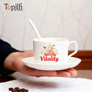 Set di Tazze da Caffè Topjlh 5oz per Sublimazione con Cucchiaio e Piattino, Ceramica Personalizzabile con Logo, Forniture Promozionali all'Ingrosso per Caffetterie - Product Image 1