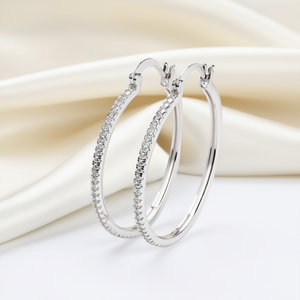 Orecchini a Cerchio E3080 in Oro Bianco con Cristalli e Strass, Classici da Donna per Uso Quotidiano - Product Image 2