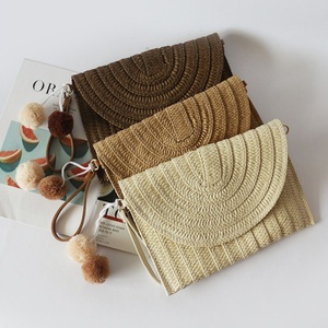 Sac à main d'été bohème personnalisé <span class=keywords><strong>en</strong></span> <span class=keywords><strong>paille</strong></span> tressée, sac de plage de luxe pour femme, <span class=keywords><strong>pochette</strong></span> de soirée, sac bandoulière à pompons - Product Image 1