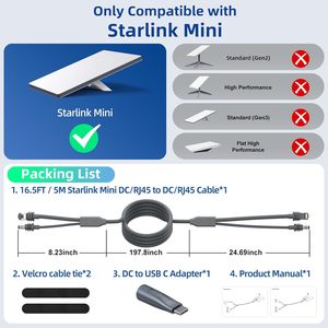 <span class=keywords><strong>C</strong></span>âble 2-en-1 pour Starlink <span class=keywords><strong>Mini</strong></span>, 16,4 pieds/5 m, étanche, charge CC/<span class=keywords><strong>USB</strong></span>-<span class=keywords><strong>C</strong></span> vers Ethernet RJ45, pour alimentation Starlink <span class=keywords><strong>Mini</strong></span> - Product Image 3