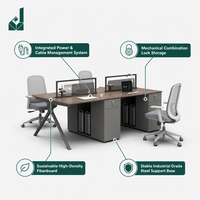 Poste de travail moderne de luxe gris spatial pour 4 personnes, design italien, placage bois, avec rangement intégré et boîte à câbles