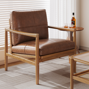 Chaise de loisirs avec siège en <span class=keywords><strong>cuir</strong></span> confortable pour balcon Salon Chambre <span class=keywords><strong>Fauteuil</strong></span> rembourré souple avec cadre en bois massif - Product Image 1