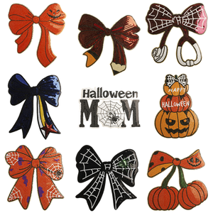 Accesorios para el Cabello con Lazo de Halloween Personalizados, Lazos Decorativos Bordados con Calabaza, Telaraña, Fantasma y Murciélago para Niñas y Mujeres - Product Image 2