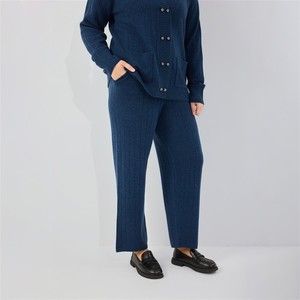 Custom Women Autumn <strong>Clothes</strong> 2026 Blue Rib-Knit Elastic Waist Wide-Leg <strong>Pants</strong> Regular Fit Casual Loungewear with Deep Pockets - Product Image 3