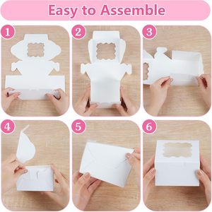 Boîtes de boulangerie blanches personnalisées avec fenêtre pour biscuits, gâteaux, beignets, cupcakes, macarons, emballages en papier pliables, contenants à emporter pour boulangerie - Product Image 4