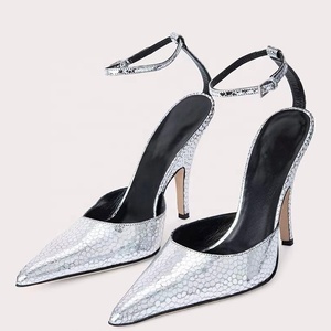 Custom Styles Women Back Ankle Strap Summer Heels Snake Print Silver Dress Shoes Office Lady Sexy Pointed Toe <b>Sandals</b> - Product Image 1