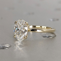Bague de fiançailles solitaire ovale 0,5-3 carats en diamant de laboratoire, monture à griffes, or jaune massif 10K/14K/18K, VVS DEF, certifiée IGI, personnalisable CVD/HPHT