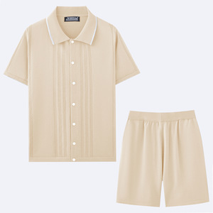 Ensembles deux pièces pour hommes, mode estivale, style européen et américain, décontracté, chemises boutonnées en tricot, shorts, costumes deux pièces - Product Image 5