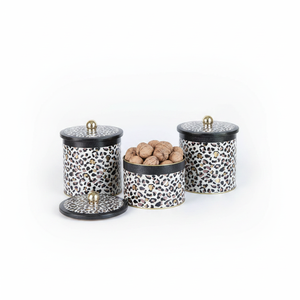 Round <b>Metal</b> <b>Tin</b> Canister Set Dia 140 mm ( 3Pcs) Gold Leopard Print Pattern Leo Design - Product Image 2