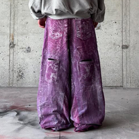 Jean vintage délavé à l'acide, déchiré, coupe large, pour homme, style streetwear oversize et baggy