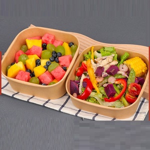 2024 Thickened <b>Brown</b> Fitness Paper Bowl Square Box With Rounded Corners Cover Packing Take-out Box - Product Image 2