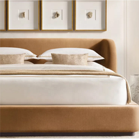 Cadre de lit en velours luxueux, taille King Queen, lit élégant incurvé pour chambre principale, hôtel, villa, mobilier haut de gamme pour la maison