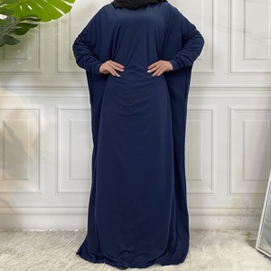 Solid Color One Size Closed Abaya Cotton <b>Long</b> <b>Dress</b> with Slim Batwing Sleeves <b>for</b> Muslim Women Daily Wearing 6200# - Product Image 2