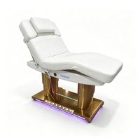 Elektrisch beheizbare Kosmetikliege mit Goldbasis, RGB-LED-Beleuchtung, 4 Motoren, Massage- und Gesichtsbehandlungsliege, verstellbare Spa- und Kosmetikliege