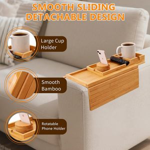 Pullable Sofa <strong>Arm</strong> Table, Sofa Armrest Cup Holder Armrest with Detachable 360&deg; Rotating Phone Stand - Product Image 3