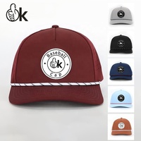 Casquettes de baseball à 5 panneaux avec logo en corde personnalisé, perforées, patch en PVC caoutchouc, tissu imperméable, visière, gorras, découpe au laser, trous, chapeaux de sport, de golf
