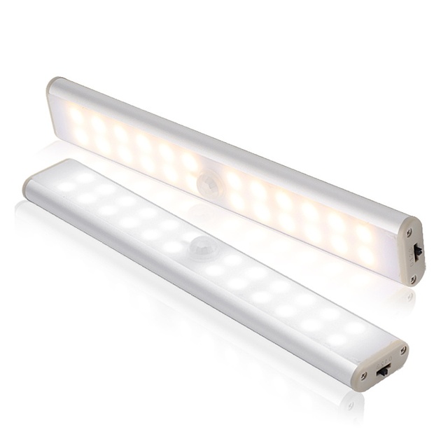USB Rechargeable Closet Lights Motion Sensor 24 LED Portable Wireless Light Bar Cabinet Kitchen Closet Night Light with Magnet