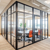 Cloison de bureau en verre sur mesure en acier, profil mince, cadre noir, salle de réunion avec porte en verre