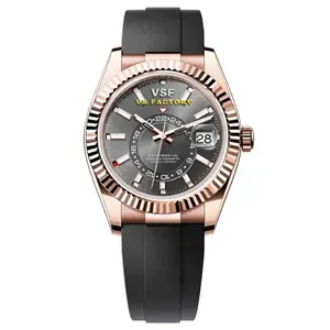 Real Gold diamond custom slate gray dial 18k rose gold Rolexese luminous calendar two time zone men's automatic mechanical watch