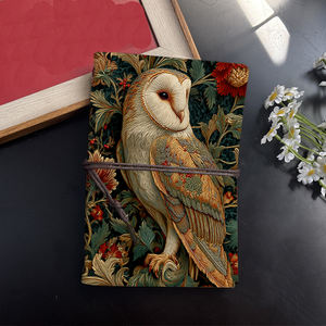 Cuaderno Vintage A6 hecho a mano con cierre de corbata, 80 hojas, regalo perfecto para planificar Notas de reuniones con flores de búho Granero, hojas Berr - Product Image 2