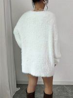 Nouvelle Robe Pull Col V en Acrylique Rayée Respirante 2025 – Tricot Décontracté Ample avec Boutons pour l'Hiver
