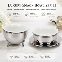 Bol à Snacks Luxe Plaqué Argent avec Insert en Céramique Amovible pour Service de Table en Hôtel et Restaurant