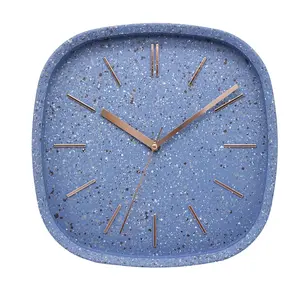 Simple Blue Terrazzo Effect Customized Square Wall Clock 12 Inch Plastic Modern Chinese Number 3D Wall Clock Home Office Decor