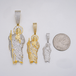 จี้พระนักบุญยูดา ดีไซน์สวยสะดุดตา สไตล์ฮิปฮอป หรูหราสำหรับผู้ชาย ชุบทองคำแท้ 14K ประดับเพชรซิคอนเกรด 5A บนตัวเรือนทองเหลือง - Product Image 5