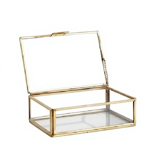 Handicrafts Vintage Square Shape <b>Mirrored</b> Bottom Glass Keepsake Jewelry Organizer <b>Box</b> Decorative Accent Candy Tabletop Storage - Product Image 1