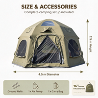 Tente gonflable ronde d'extérieur spacieuse et robuste en PVC avec cadre gonflable, tissu en coton polyester TC 210g, résistante au vent