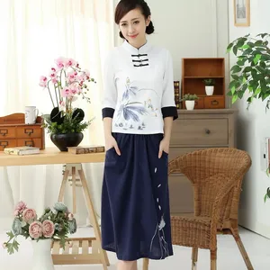 New hand-painted cheongsam blouse cotton linen Chinese national style women's Tang suit