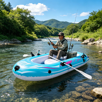 Kayak gonflable bleu personnalisé pour 3 personnes, en PVC, type sit-on-top, pour la pêche en rivière, longueur 4m, avec coque en PC