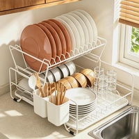 Égouttoir à vaisselle de cuisine à 2 niveaux détachable avec support pour baguettes et plateau de drainage pour bols, assiettes et ustensiles de cuisine