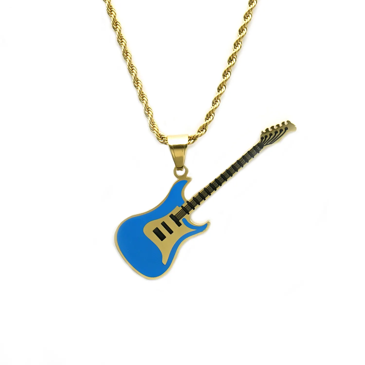 Duyizhao Hommes Hip-Hop Creative Collier Musical Plaqué Or Collier Chaîne en Acier Inoxydable Punk Rock Collier de Guitare Pendentif