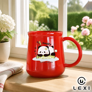 Mug à café en céramique rouge avec support en bois, motif chat noir de dessin animé, citation amusante, vaisselle pour la maison, le bureau, la cuisine, cadeau en gros - Product Image 2