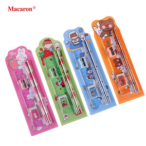 Ensemble de 5 crayons standard avec taille-<span class=keywords><strong>crayon</strong></span> Macaron Cartoon, règle mignonne, mini gomme, crayons charbon de bois - Product Image 1
