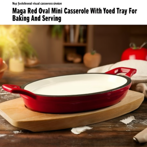 Mini casseruola ovale Magma Red con vassoio in legno per cuocere e servire - Product Image 3